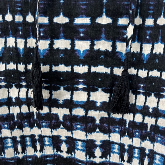100% linen Cynthia Rowley Black and Blue Geometric Mini Dress - Picture 3 of 5